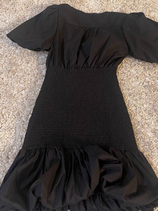 Aqua Black Smocked Waist Puff Sleeve Mini Dress Size S - Picture 7 of 7